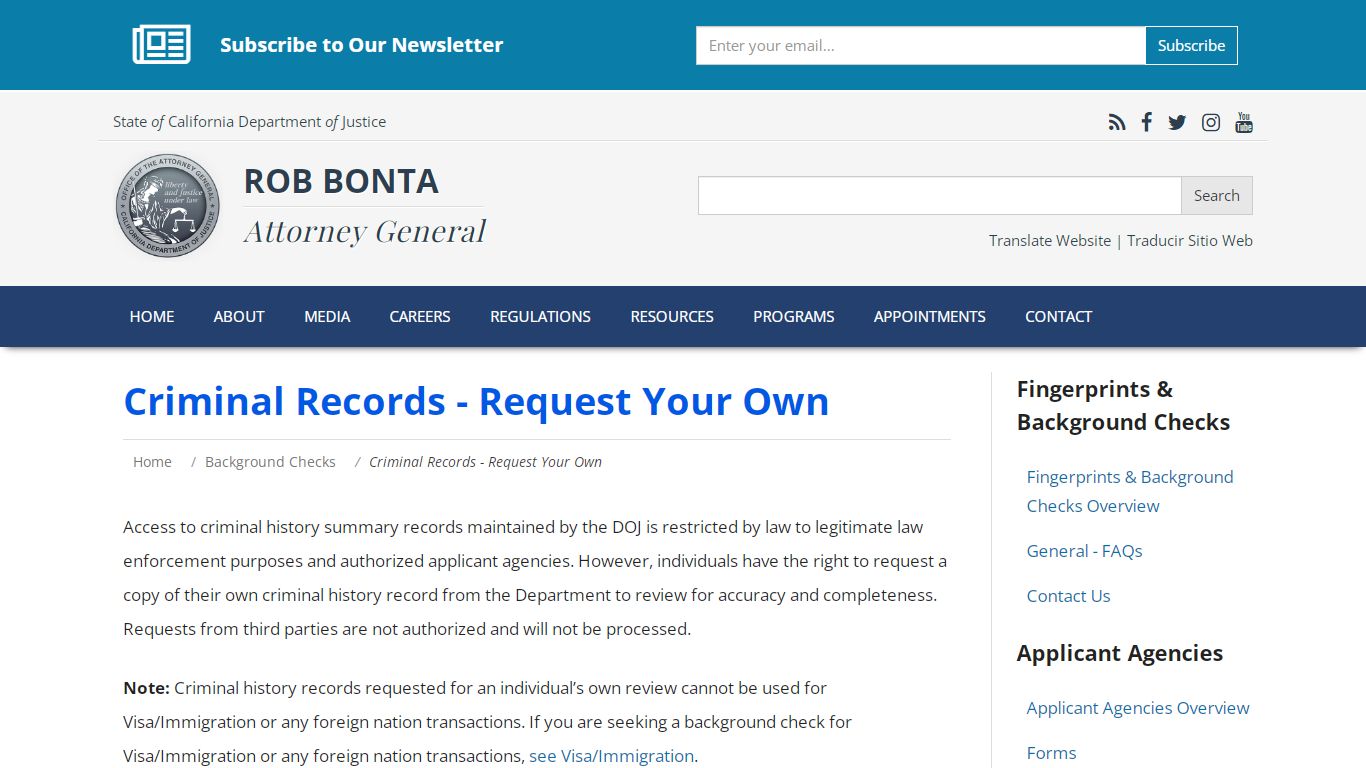 Criminal Records - Request Your Own | State of California - Department ...